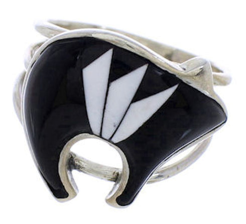 Sterling Silver Black Jade White Inlay Bear Ring Size 6 JX37757